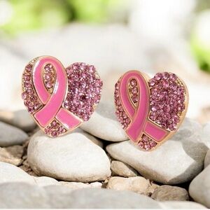 Pink Ribbon Heart Earrings